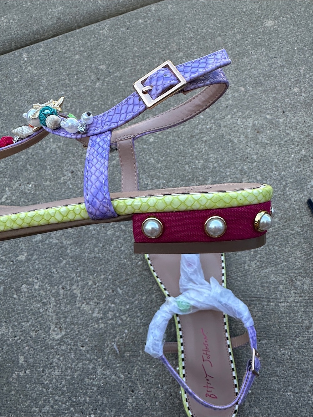 Betsey Johnson Lime Green Embellished T-Strap Sandals - Picture 3 of 4